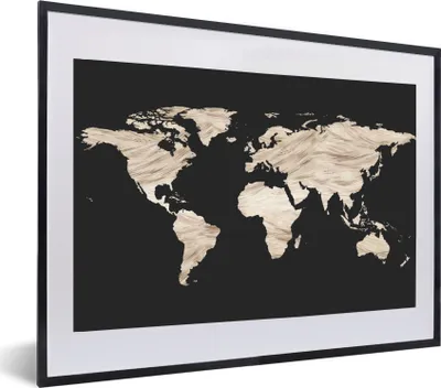 Produktbild von MuchoWow® MuchoWow® Gerahmtes Poster Weltkarte - Beige - Schwarz 60x40 cm - Poster mit zchwarzem Bilderrahmen - Schlafzimmer - Plakat in Rahmen - Drucken