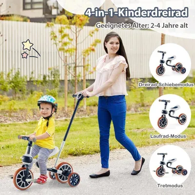 Zdjęcie produktu dla Rower dziecięcy 4 w 1 dla przedszkolaków z rączką do prowadzenia dla rodziców 37 x 72 x 101 cm granatowy