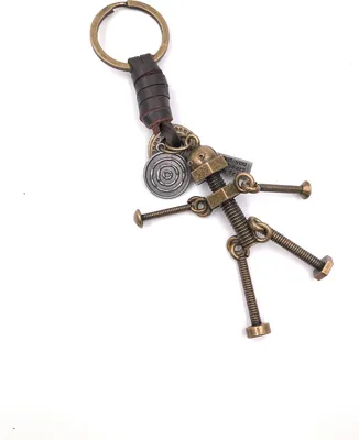 Produktbild von Onwomania Schlüsselanhänger Schraubenmännchen Leder Schrauben Muttern  Metall Anhänger Charm