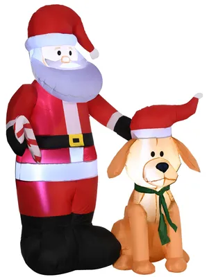 Immagine prodotto di Outsunny Babbo Natale gonfiabile da 157 cm con cane – Decorazione natalizia con LED