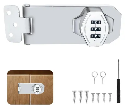 Productafbeelding van Hangslot Haspe met cijferslot, 4 inch, draaibaar, mechanisch, zinklegering, 3-cijferig, geschikt voor deuren en kasten