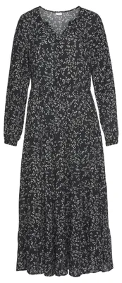 Produktbild von LASCANA Maxikleid mit Blumenprint und Volants aus gewebter Viskose, locker bequemer Look schwarz-creme-bedruckt Größe 40