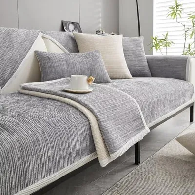 Produktbild von Sofabezug, L-förmiger Sofabezug für 1-, 2-, 3- oder 4-Sitzer, rutschfester Schutzbezug für Ecksofas, universelle Sitzbezüge, Hellgrau, 70 x 150 cm