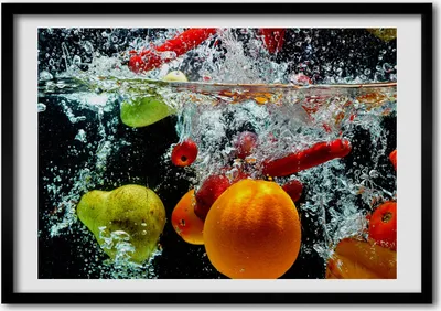 Produktbild von Bild - Bilder - Bilderrahmen - 70 cm x 50 cm - MDF-Rahmen, Wandkunst Früchte unter Wasser