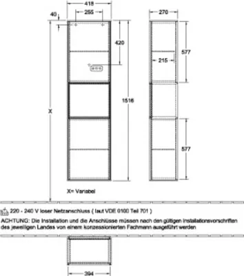 Produktbild von Villeroy & Boch G470PCPD Hochschrank Finion G47 418x1516x270mm