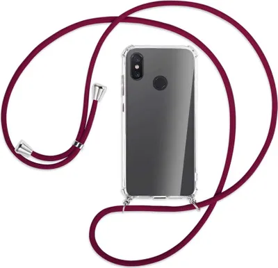 Produktbild von Handykette Backcover-Schutzhülle mit Band (Metall silberfarben) für Xiaomi Mi 8 / Mi 8 Pro - dunkelrot