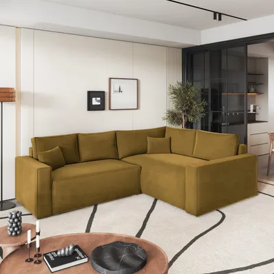 Produktbild von Masseno Ecksofa ERONIS R-S mit Schlaffunktion L-Form, Sofa mit Bettkasten, Wohnzimmersofa, Couch, Soffa, Bettsofa, Couchgarnitur- Gelb, MONOLITH 48