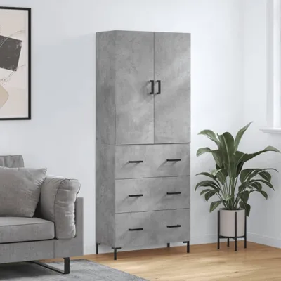 Productafbeelding van vidaXL Hoge kast, betonkleur, 69,5 x 34 x 180 cm, houtvezelplaat