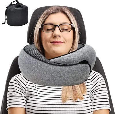 Produktbild von Reise Nackenkissen mit weichem Memory Foam Reisekissen für Flugzeuge Verstaubares U-förmiges Kissen Grau