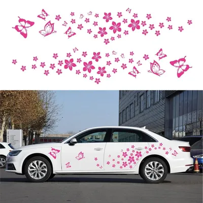 Produktbild von Autoaufkleber, Schmetterlings- und Blumenmuster, 74 Stück, Rosenrot, PVC-Vinyl, für die individuelle Dekoration