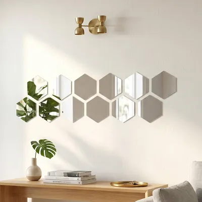 Produktbild von 12 sechseckige Spiegelaufkleber – 20 x 17 cm – Selbstklebende Aufkleber mit Spiegeleffekt