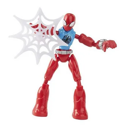 A Spiderman action figure with a web accessory, posed against a white background.