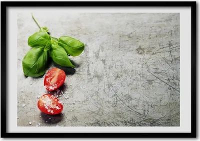 Produktbild von Bild - Bilder - Bilderrahmen - 70 cm x 50 cm - MDF-Rahmen, Wandkunst Tomaten und Basilikum