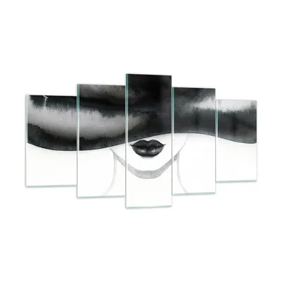 Produktbild von Bilder auf glas - 5 Teile - Frau Hut Schwarzweiß - 160x85cm - Glasbilder - Wandbilder - Bilder - zum Aufhängen bereit - Wanddekoration aus Glas - Glas Bilder - Wandbild auf Glas - GEA160x85-4301