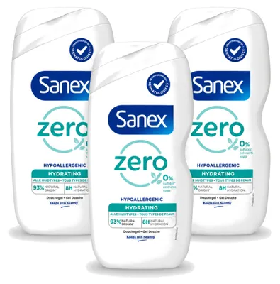 Produktbild von 3 x Sanex Zero% Hydratisierende Duschgel - Für alle Hauttypen - 400 ml - Vorteilspackung - 3 Stücke