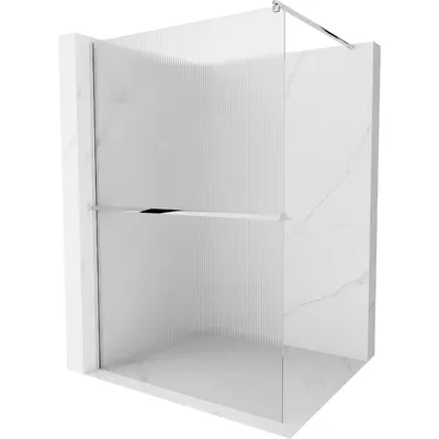 Obrázek produktu pro Mexen Kioto+ sprchová zástěna s poličkou a kolejnicí 140 x 200 cm, proužky 8 mm, Chromovaná - 800-140-121-01-09