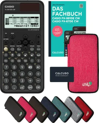Produktbild von Casio fx-991DE CW inkl. Schutztasche Pink & Fachbuch (160 Seiten, DIN A5) – Wissenschaftlicher Rechner – Smart Set