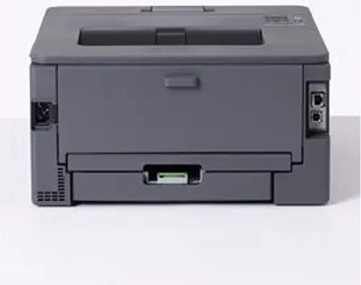 A gray Brother laser printer is shown from the front on a white background.