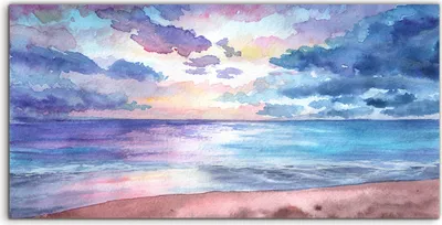 Produktbild von Coloray Glasbild 140x70  Wandbild Glasbilder Strand Meer Landschaft mit Wolken