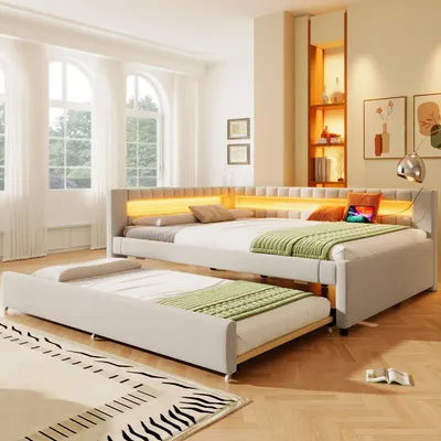 Produktbild von STILVORA Schlafsofa mit Bettkasten,Tagesbett ausziehbar,Polsterbett 140×200 mit matratze und Stauraum,Jugendbett mit USB + TYPE-C,Bettgestell