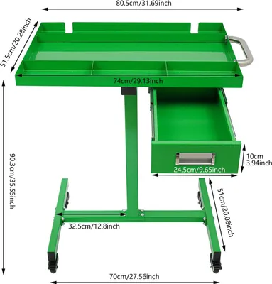 Immagine prodotto di Banco da lavoro mobile - Carrello portautensili con cassetto - Piano di lavoro in acciaio inossidabile - Portautensili su ruote - Portata 100 kg - Per garage e officina - Verde