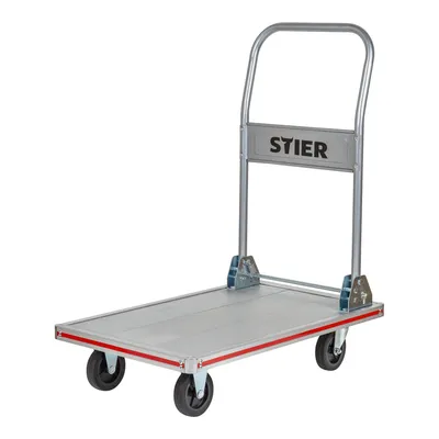 Produktbild von STIER Plattformwagen, Aluminium, Transportwagen, Klappbar, Tragkraft 150 kg, Ladefläche 680 x 415 mm, Klappwagen aus Aluminium, Kantenschutz, Transporthilfe mit Lenkrollen