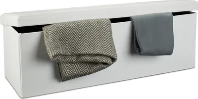 Produktbild von Relaxdays Faltbare Sitzbank HxBxT 38 x 114 x 38 cm, XL Kunstleder Sitztruhe, Aufbewahrungsbox mit viel Stauraum, weiß