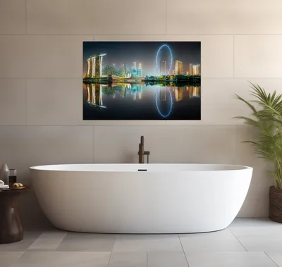Produktbild von Wallario wasserfestes Poster selbstklebend 91,50 x 61 cm, Singapur bei Nacht, Badezimmerposter Spritzschutz mit Hochglanzoberfläche in Glasoptik