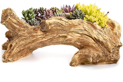 Produktbild von Künstlicher Treibholz-Blumentopf, Harz, Sukkulententopf, Vintage-Baumwurzelstumpf, baumstammförmiger Blumentopf, Topf für Haus- und Gartendekoration (37,1 x 13 x 10,9 cm)