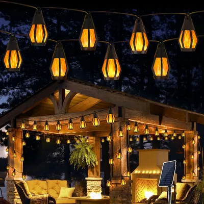 Solar-Lichterkette 6,3 m, 10 LED-Flammen, flackernd, für Außen