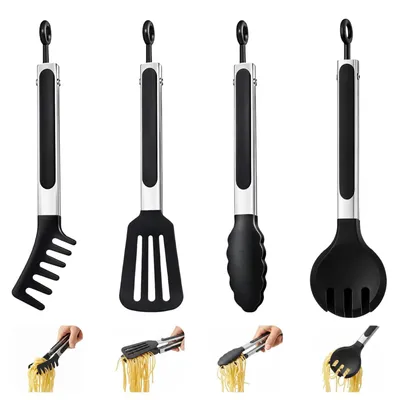 Produktbild von Set aus 4 Küchenzangen, hitzebeständigen Grillzangen und Nudelzangen