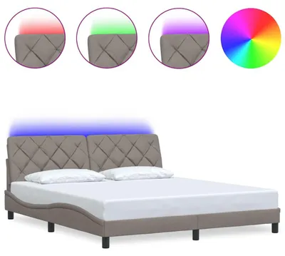 Imagen del producto de Estructura de cama vidaXL con iluminación LED, sin colchón, color beige, 180x200 cm, tapizada
