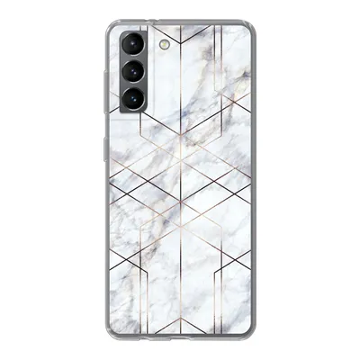 Produktbild von MuchoWow® Handyhülle Schutzhülle Hülle für Samsung Galaxy S21 Marmor - Gold - Weiß Silikon Softcase Handy Hülle - Softcase