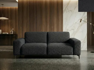Productafbeelding van SOGNO 2-zitsbank - Compacte designbank bekleed met structuurstof EGON 18, kleur zwart. Moderne bank. Elegante 2-zitsbank SOGNO, vervaardigd van hoogwaardige structuurstof