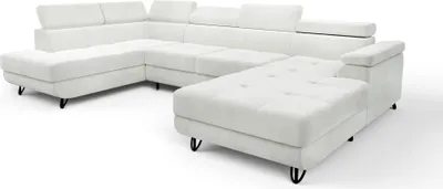 Produktbild von Ecksofa Junior U Cream Weiss Magic Velvet 2200 U-Form Ecke mit Schlaffunktion Eckcouch Couch Polsterecke U-Sofa Breite 317 cm Ecksofa mit zwei Bettkästen