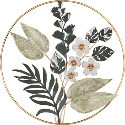 Produktbild von BELIANI Wanddekoration Grün u. Gold Eisen Blumen Kreis Einteilig Handgemacht Modern Wandobjekt Wanddeko Schlafzimmer Wohnzimmer Flur Küche Esszimmer