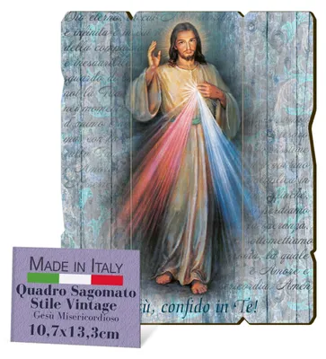 Holztafelbild Barmherziger Jesus, Vintage, 10,7x13,3 cm