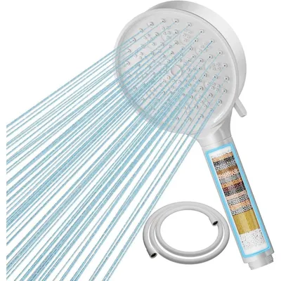 Zdjęcie produktu dla Ręczna słuchawka prysznicowa z 20-warstwowym filtrem, 6 trybami strumienia, wysokim ciśnieniem, oszczędzająca wodę, kolor biały
