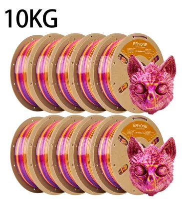 Produktbild von PLA 3D Drucker Filament - Silk Tri Color Rainbow - 1,75 mm - 1 kg Spule - Seidenglanz - Mehrfarbig Rot Gold Lila