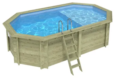 Produktbild von Pool NEMO 5.79 x 3.49 - H.1.45 m mit Liegefläche, hellblau, mit am Beton verschraubten Stahlprofilen