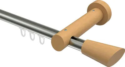 Produktbild von Interdeco Innenlaufstange / Gardinenstange mit Innenlauf Edelstahl-Optik / Buche lackiert, Typ Talent Bero (Konus Schräge), 20 mm Ø 1-läufig, 400 cm