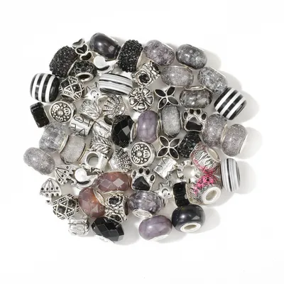 Produktbild von Großlochperlen Glasperlen Charm Mix mit 60 Perlen, Schwarz