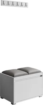 Produktbild von MIRJAN24 Garderoben-Set Grawis 60, Schuhschrank und Kleiderhakenbrett, 2 Stück gepolsterte Sitzpaneele 30x30 (Weiß + Manila 16)