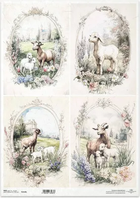 Produktbild von Reispapier Decoupage Bastelpapier für Decoupage A3 ITD-1410L Ziegenwiesenrahmen