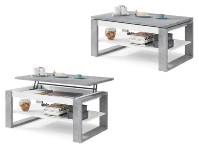 Produktbild von All4All Couchtisch Nico - Kaffeetisch - Wohnzimmertisch - Laptoptisch - Sofatisch - ausziehbar - ausklappbar - 100x60cm - 05 - Beton + Weiß