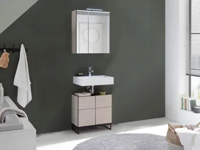 Produktbild von Badezimmer Badmöbel Set 4 VENEZIA kaschmir Spiegelschrank Wbu 60 cm