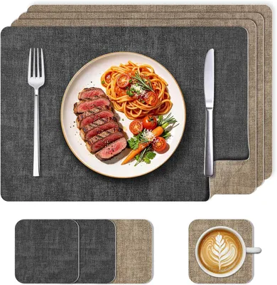 Produktbild von Abwaschbare Tischsets und Untersetzer im 4er Set, Schmutzabweisend und rutschfest für Küche und Esszimmer, 43x30cm (Grau/Beige)