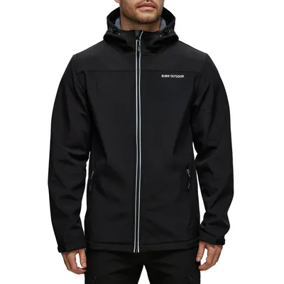 Produktbild von BUBW Herren Softshelljacke wasser- und winddicht mit Kapuze Gefütterte Outdoor-Jacke mit Reflexstreifen Verstellbare Manschetten, atmungsaktiv