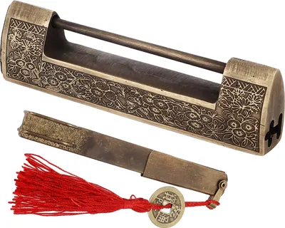 Obrázok produktu pre Čínsky starožitný zámok, horizontálny visiaci zámok Lock Chinese, čínske starožitnosti Visiaci zámok, starožitný visiaci zámok, mosadzný visiaci zámok, čínsky zámok