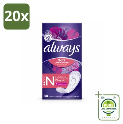 Imagen del producto de 20 toallas higiénicas Always DailyFresh, tamaño normal, pack grande - 20 unidades